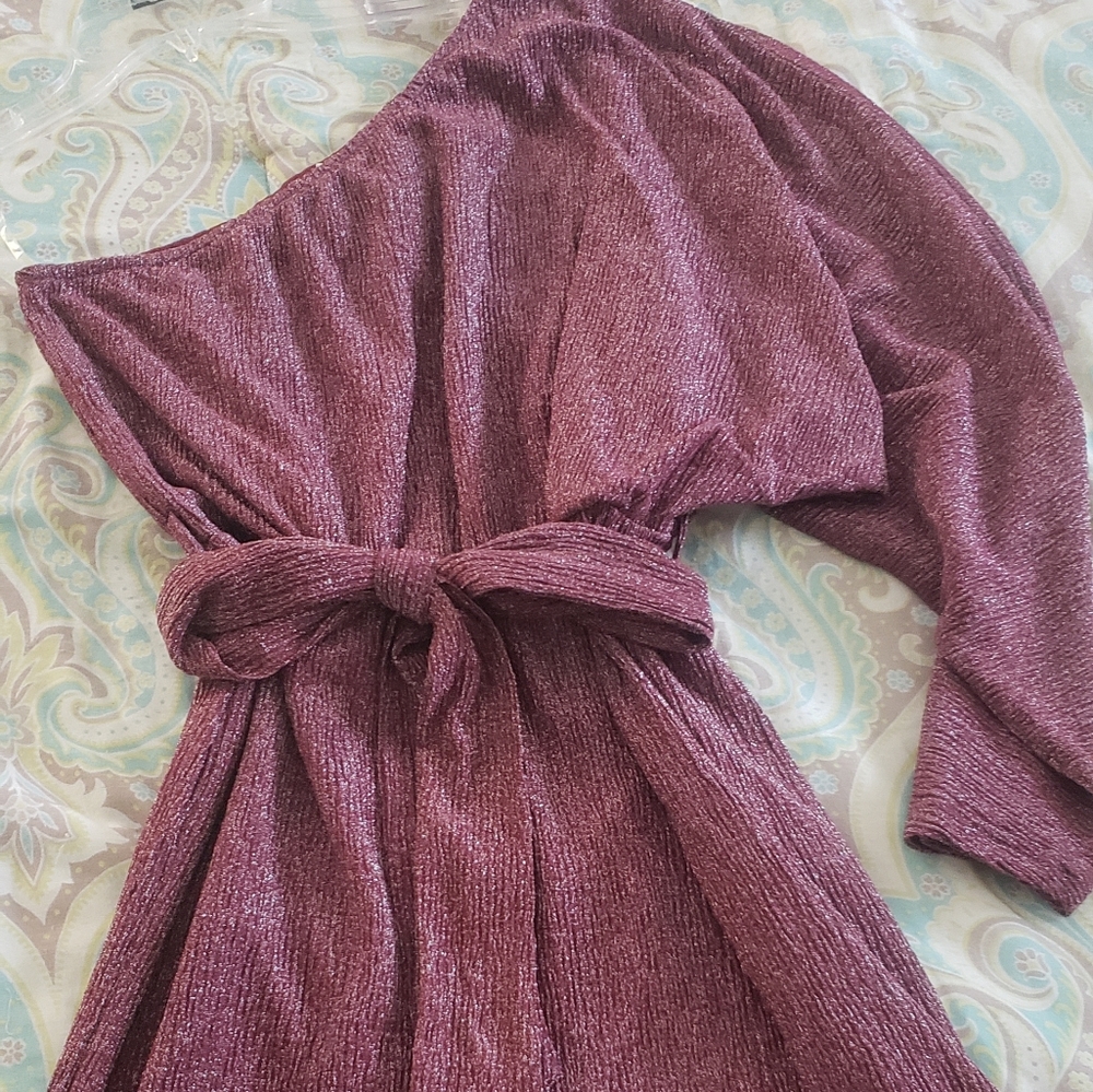 One shoulder party dress, maroon, medium